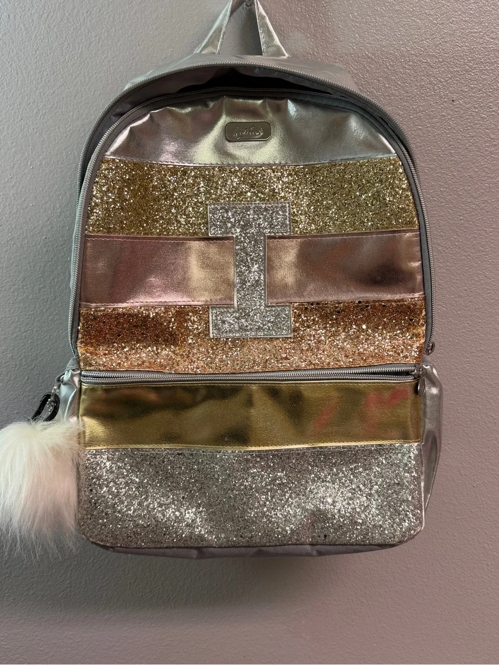 Glitter Patchwork Girls Backpack - Gold & Silver